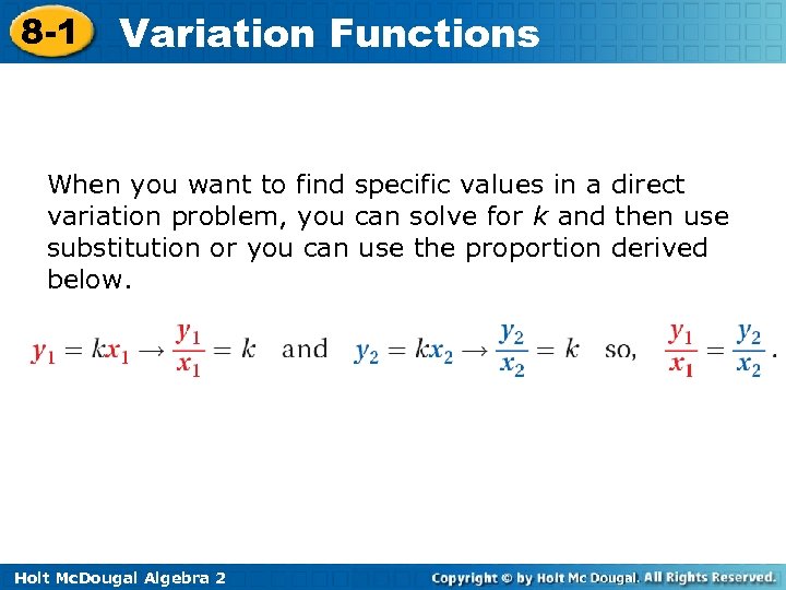 8 -1 Variation Functions When you want to find specific values in a direct