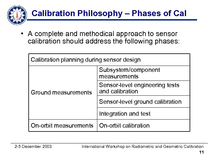 Calibration Philosophy – Phases of Cal • A complete and methodical approach to sensor