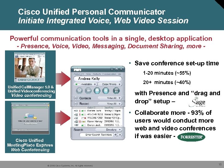 Cisco Unified Personal Communicator Initiate Integrated Voice, Web Video Session Powerful communication tools in