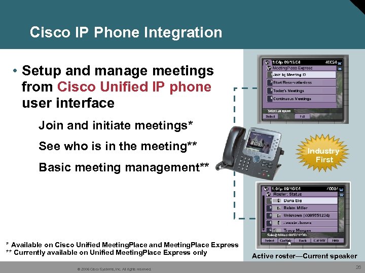 Cisco IP Phone Integration • Setup and manage meetings from Cisco Unified IP phone