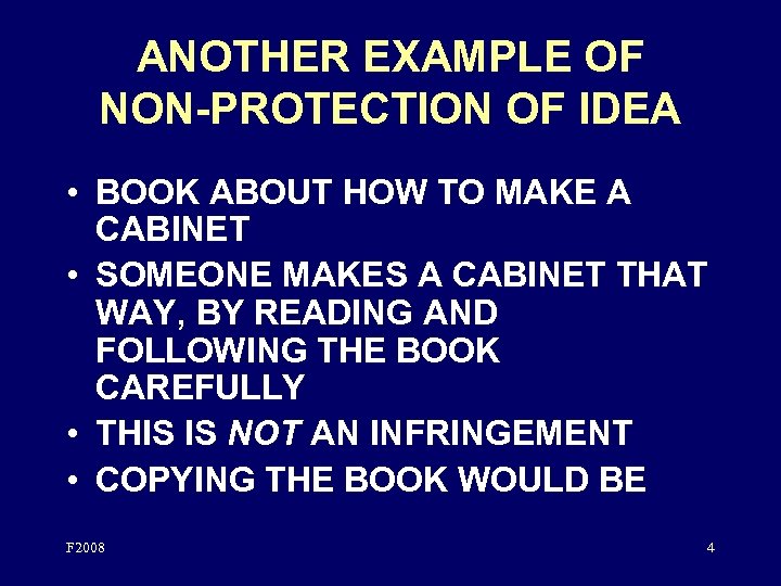 ANOTHER EXAMPLE OF NON-PROTECTION OF IDEA • BOOK ABOUT HOW TO MAKE A CABINET