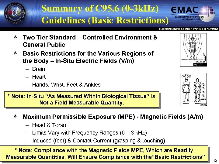 Summary of C 95. 6 (0 -3 k. Hz) Guidelines (Basic Restrictions) ELECTROMAGNETIC &