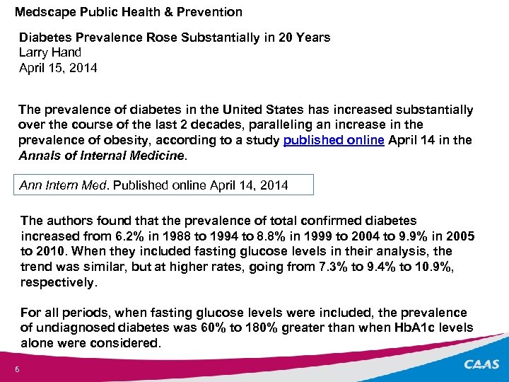Medscape Public Health & Prevention Diabetes Prevalence Rose Substantially in 20 Years Larry Hand