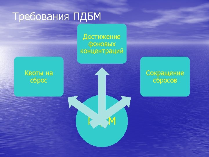 Требования ПДБМ Достижение фоновых концентраций Квоты на сброс Сокращение сбросов ПДБМ 