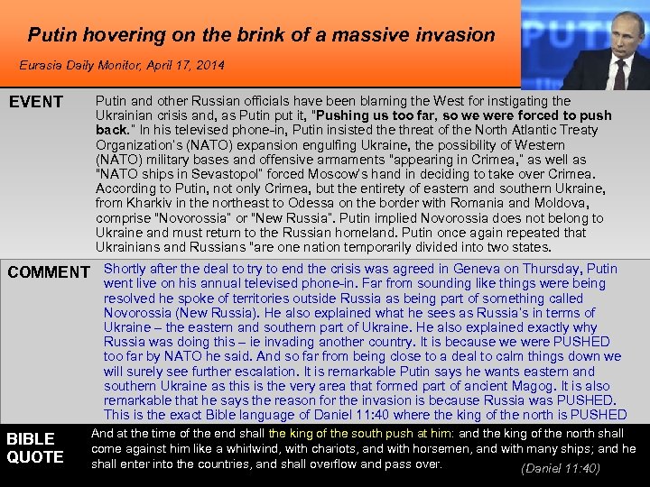 Putin hovering on the brink of a massive invasion Eurasia Daily Monitor, April 17,