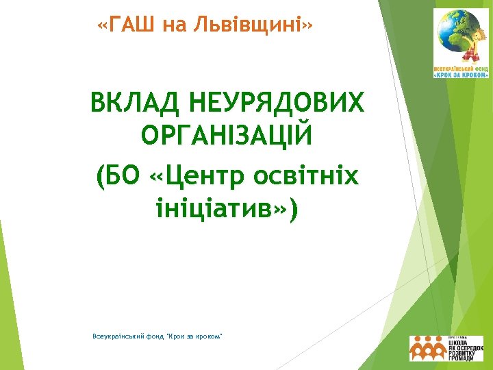  «ГАШ на Львівщині» ВКЛАД НЕУРЯДОВИХ ОРГАНІЗАЦІЙ (БО «Центр освітніх ініціатив» ) Всеукраїнський фонд