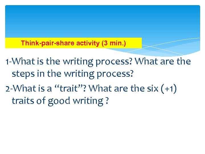 Think-pair-share activity (3 min. ) 1 -What is the writing process? What are the