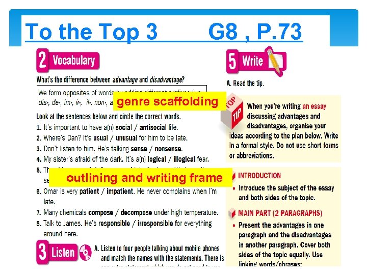 To the Top 3 G 8 , P. 73 genre scaffolding outlining and writing