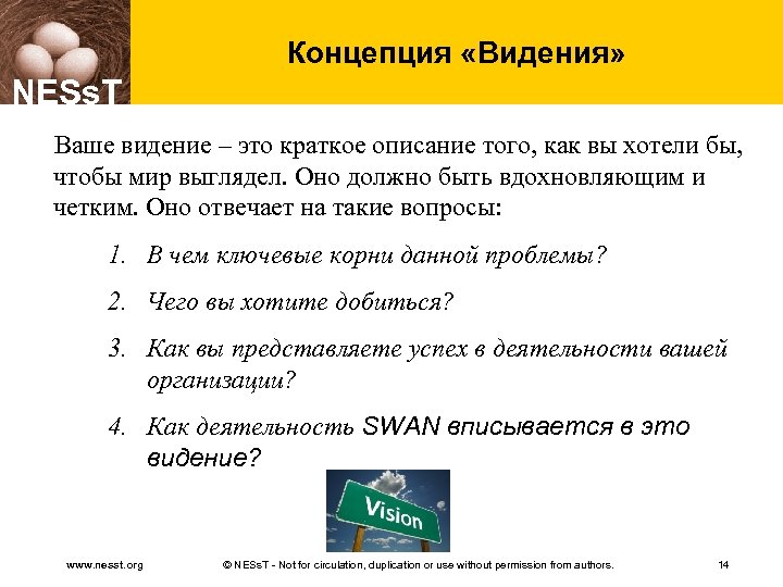 Концепция «Видения» NESs. T Ваше видение – это краткое описание того, как вы хотели