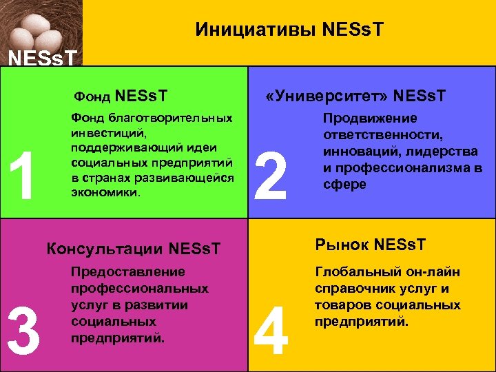 Инициативы NESs. T Фонд NESs. T 1 Фонд благотворительных инвестиций, поддерживающий идеи социальных предприятий