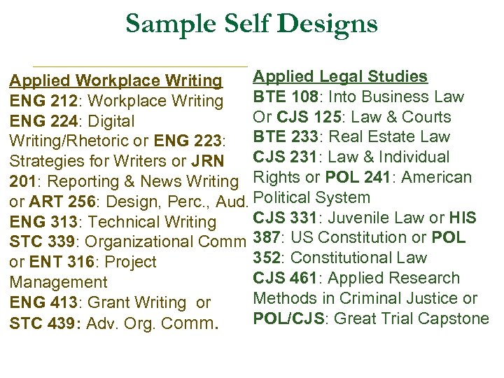 Sample Self Designs Applied Legal Studies Applied Workplace Writing BTE 108: Into Business Law