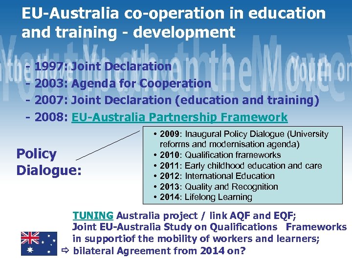 EU-Australia co-operation in education and training - development - 1997: Joint Declaration - 2003: