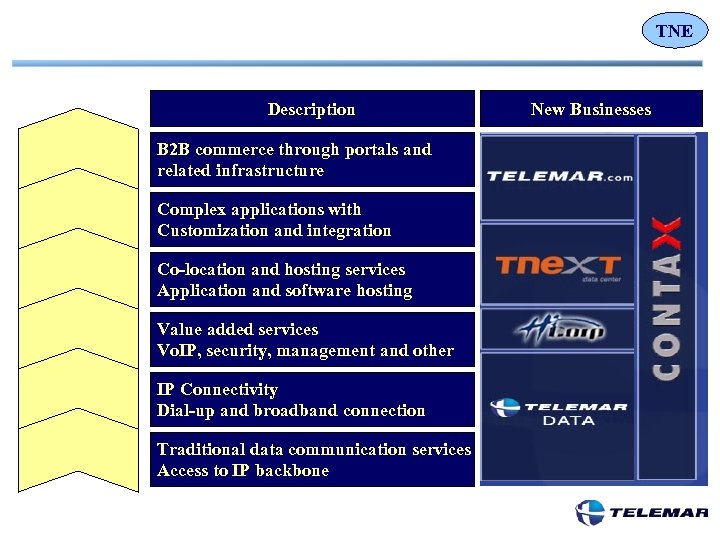 TNE Description B 2 B commerce through portals and related infrastructure Complex applications with