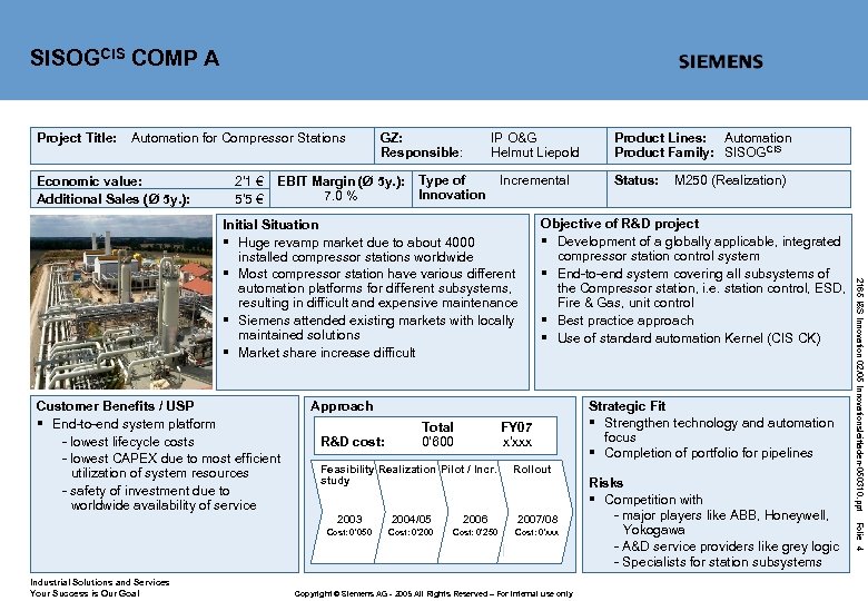 SISOGCIS COMP A Project Title: Automation for Compressor Stations Economic value: Additional Sales (Ø
