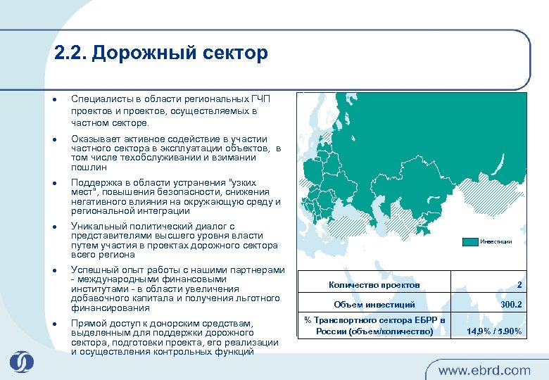 2. 2. Дорожный сектор l l l Специалисты в области региональных ГЧП проектов и