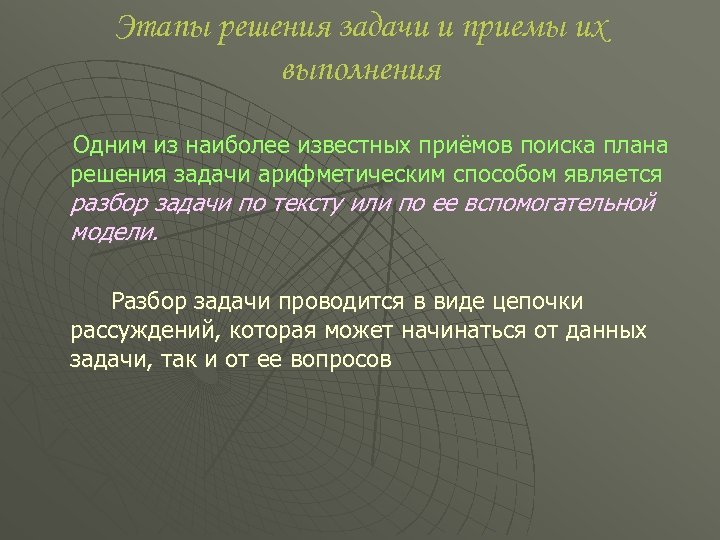Этапы решения задачи и приемы их выполнения Одним из наиболее известных приёмов поиска плана