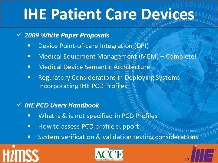 IHE Patient Care Devices 2009 White Paper Proposals Device Point-of-care Integration (DPI) Medical Equipment