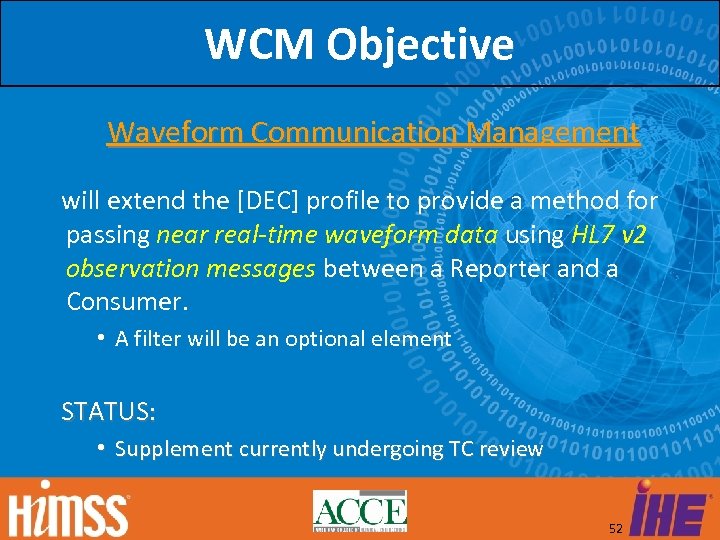 WCM Objective Waveform Communication Management will extend the [DEC] profile to provide a method