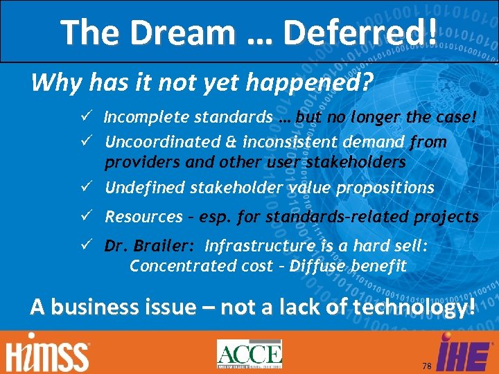 The Dream … Deferred! Why has it not yet happened? Incomplete standards … but
