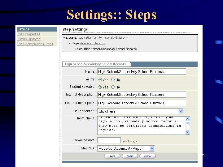 Settings: : Steps 2/10/05 32 