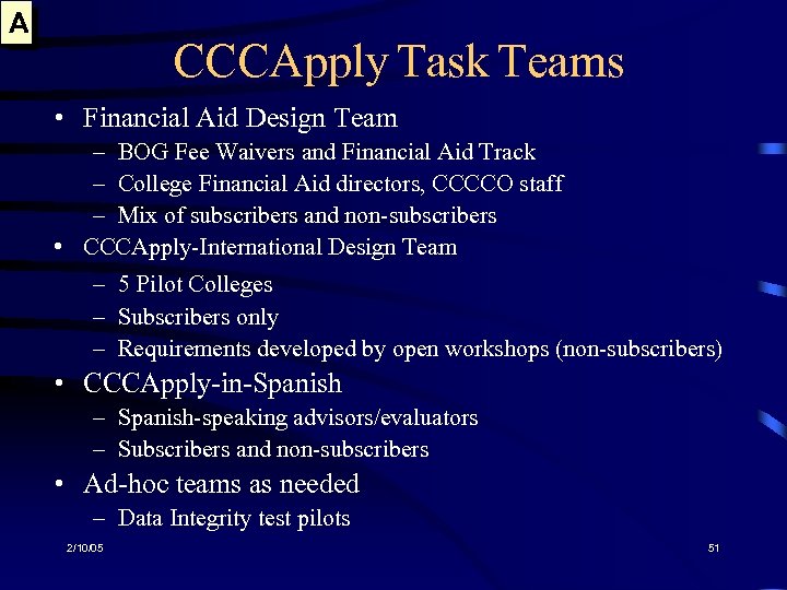 A CCCApply Task Teams • Financial Aid Design Team – BOG Fee Waivers and