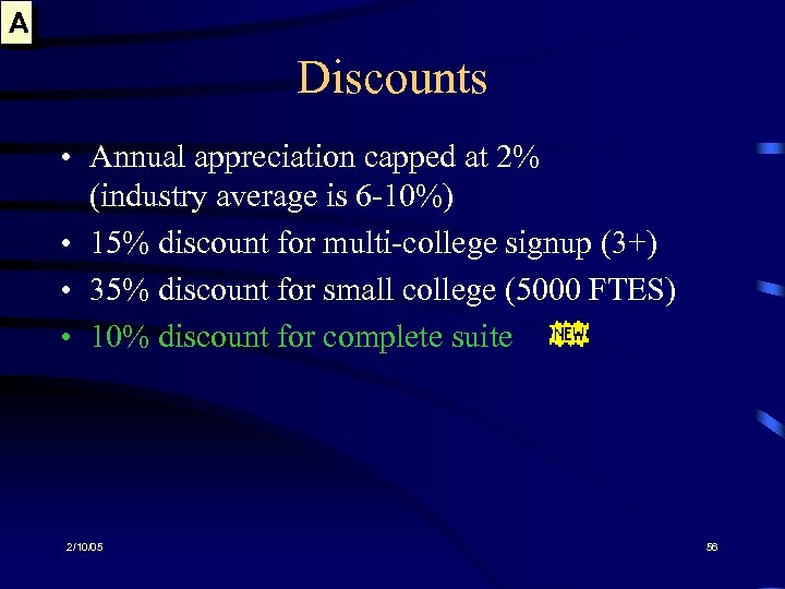 A Discounts • Annual appreciation capped at 2% (industry average is 6 -10%) •