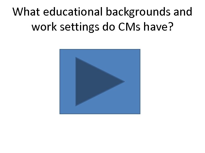 What educational backgrounds and work settings do CMs have? 