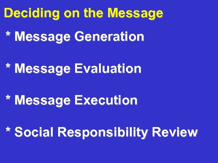 Deciding on the Message * Message Generation * Message Evaluation * Message Execution *