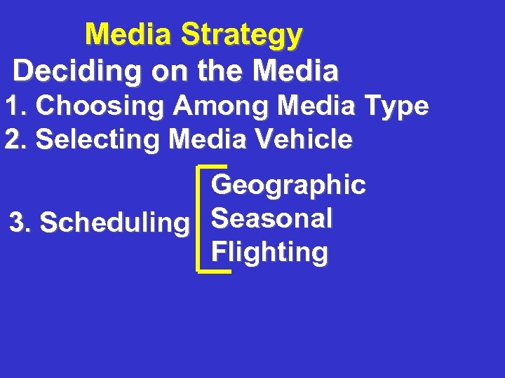 Media Strategy Deciding on the Media 1. Choosing Among Media Type 2. Selecting Media