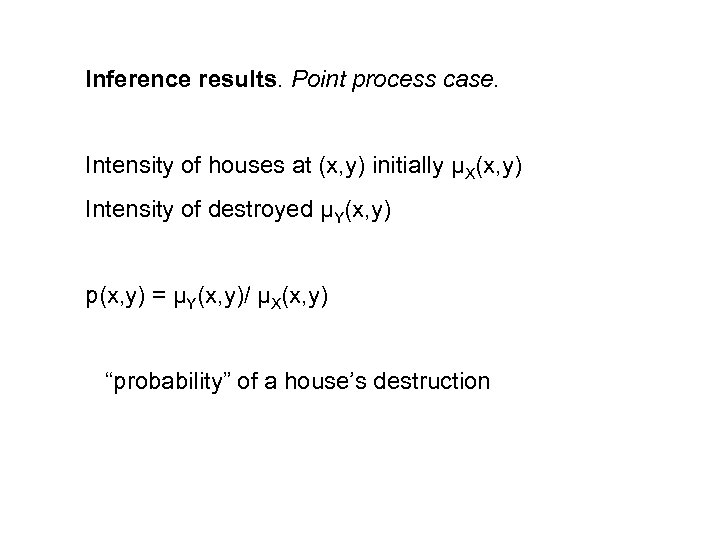 Inference results. Point process case. Intensity of houses at (x, y) initially μX(x, y)