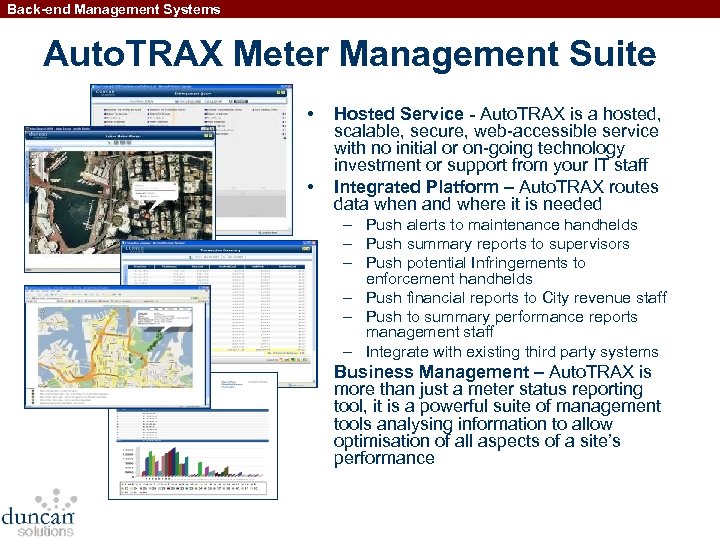 Back-end Management Systems Auto. TRAX Meter Management Suite • • Hosted Service - Auto.