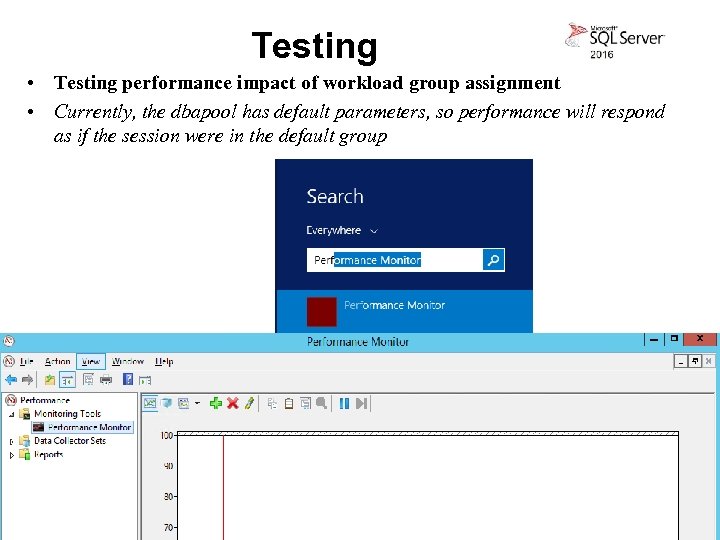 Testing • Testing performance impact of workload group assignment • Currently, the dbapool has