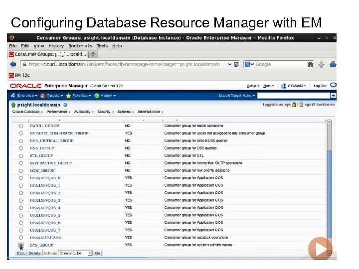 Configuring Database Resource Manager with EM 
