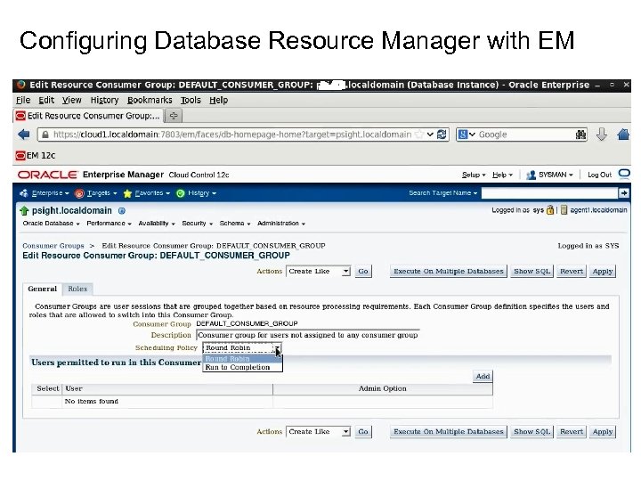 Configuring Database Resource Manager with EM 