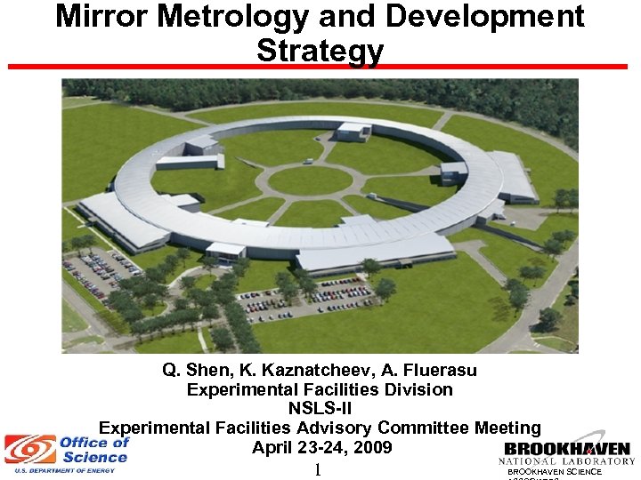 Mirror Metrology and Development Strategy Q. Shen, K. Kaznatcheev, A. Fluerasu Experimental Facilities Division