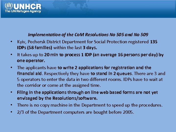  • • • Implementation of the Co. M Resolutions No 505 and No