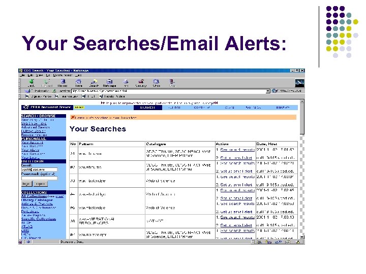 Your Searches/Email Alerts: 