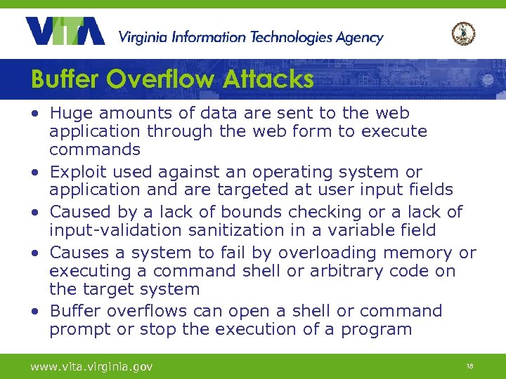 Buffer Overflow Attacks • Huge amounts of data are sent to the web application