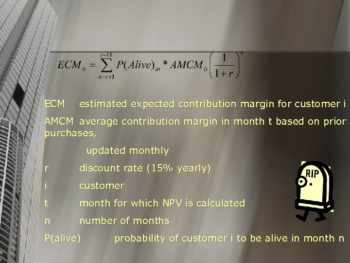 ECM estimated expected contribution margin for customer i AMCM average contribution margin in month