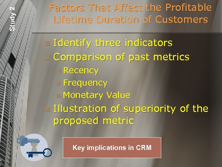 Study 2 Factors That Affect the Profitable Lifetime Duration of Customers Identify three indicators