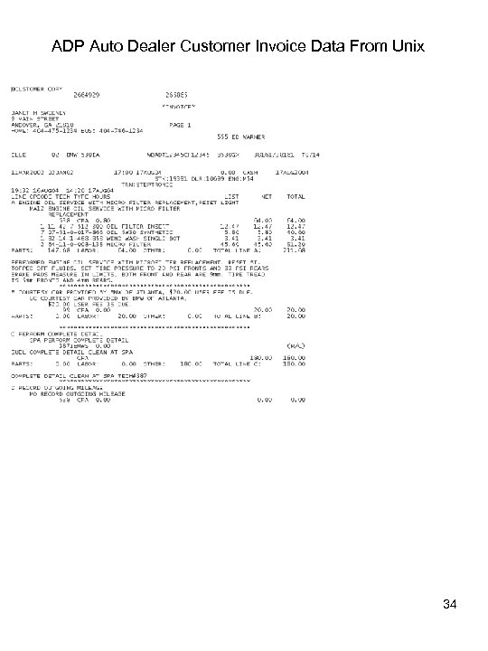 ADP Auto Dealer Customer Invoice Data From Unix 34 
