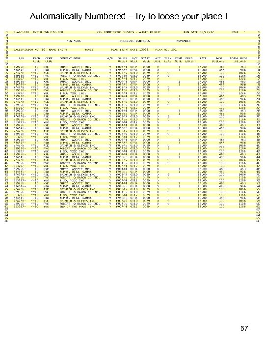 Automatically Numbered – try to loose your place ! 57 