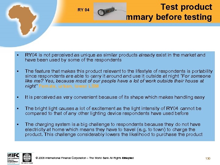 RY 04 Test product summary before testing § RY 04 is not perceived as