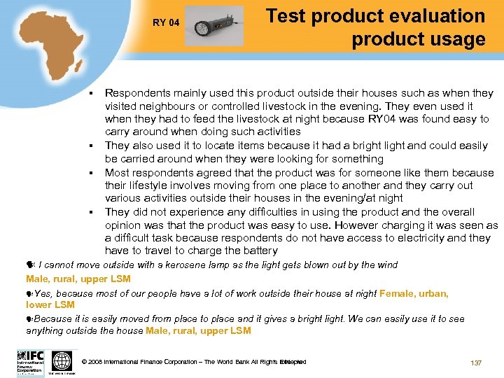RY 04 § § Test product evaluation product usage Respondents mainly used this product