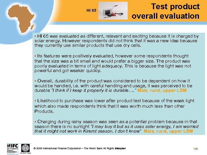 HI 65 Test product overall evaluation HI 65 was evaluated as different, relevant and