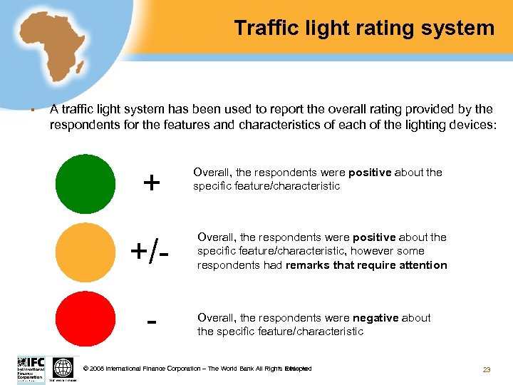 Traffic light rating system § A traffic light system has been used to report