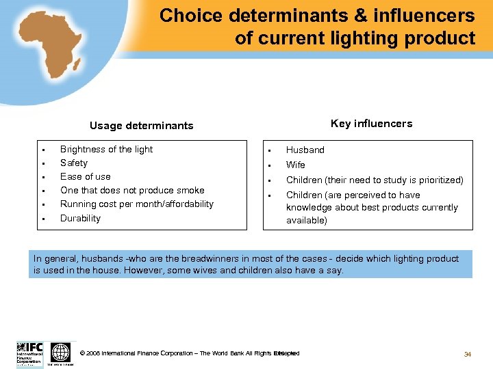 Choice determinants & influencers of current lighting product Key influencers Usage determinants § §