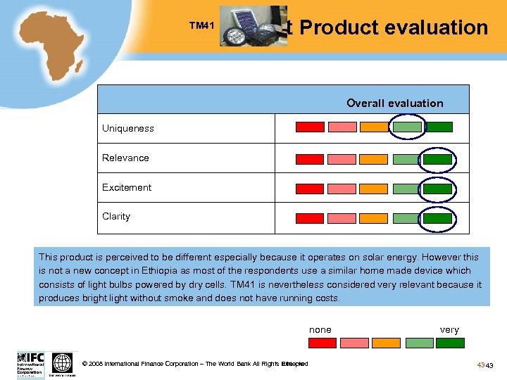 TM 41 Test Product evaluation Overall evaluation Uniqueness Relevance Excitement Clarity This product is