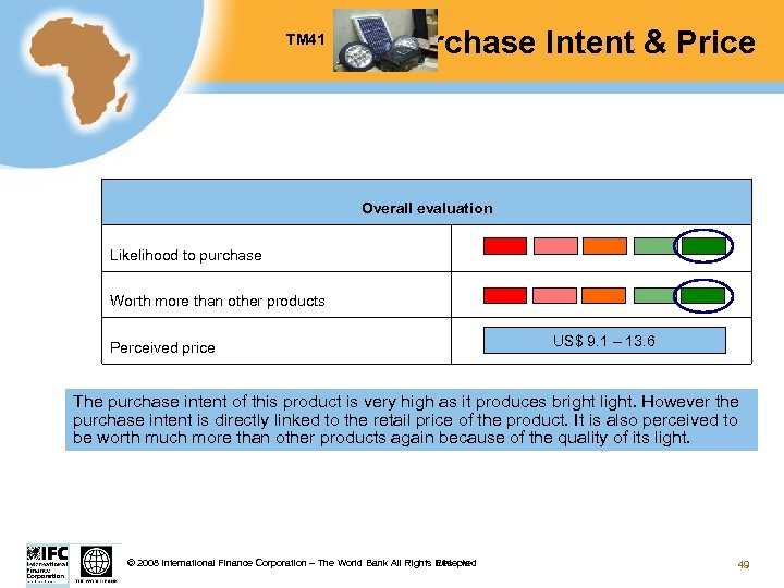 TM 41 Purchase Intent & Price Overall evaluation Likelihood to purchase Worth more than