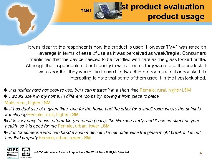 TM 41 Test product evaluation product usage It was clear to the respondents how